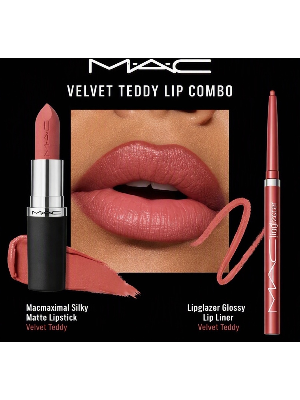 MAC Velvet Teddy Lip Combo | MACximal Matte Lipstick + Lipglazer Glossy Liner
